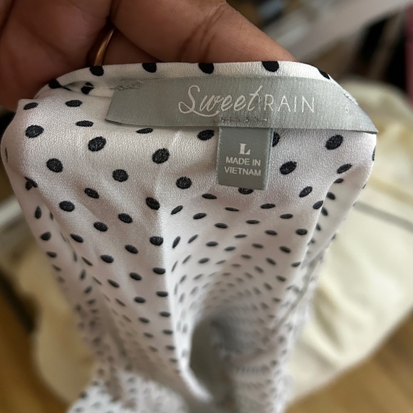 Business Casual Lightweight Cap Sleeve Blouse Sweet Rain Polka Dot Work Wear L - Picture 9 of 12